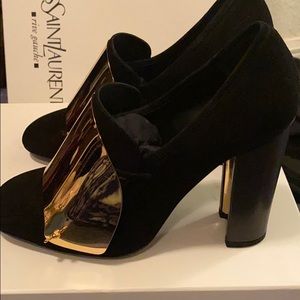 YSL Black Cardinal Suede Loafer Pumps. Size 37.5